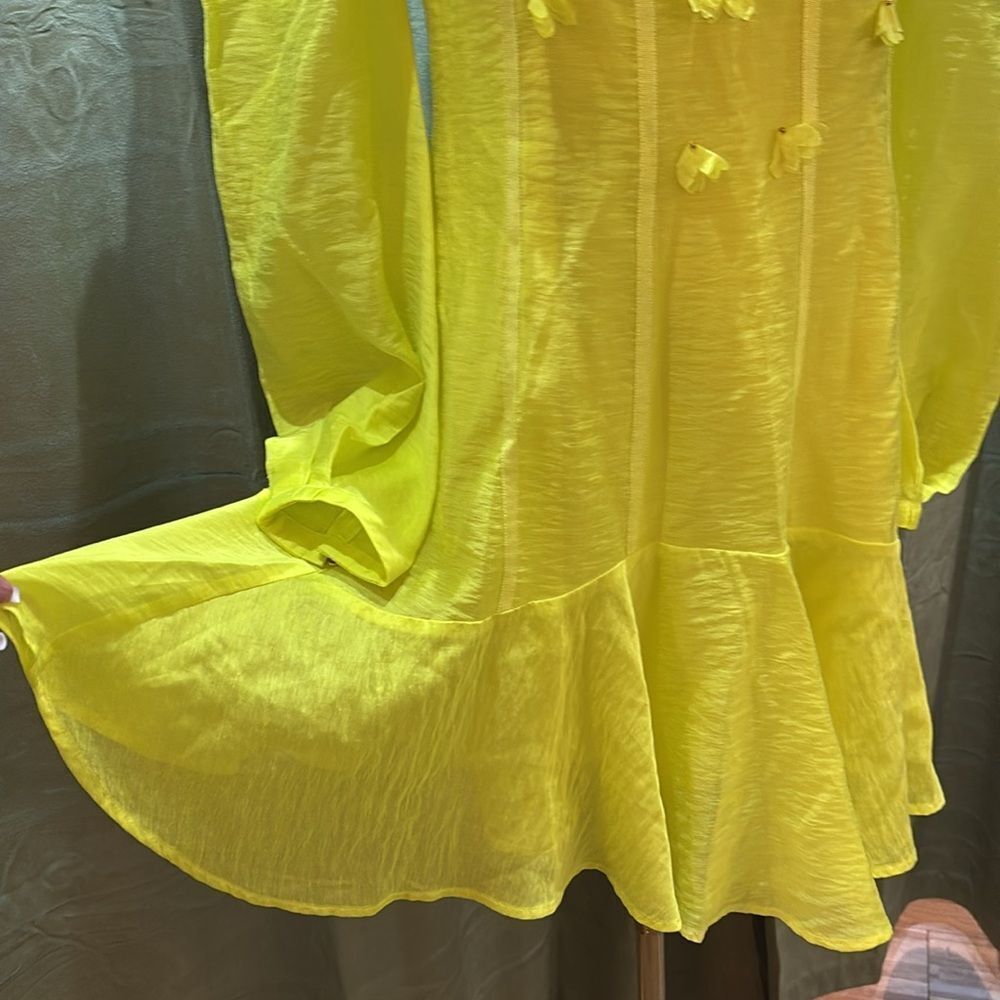Karen Millen Vibrant Yellow/green appliqué Dress, US6 - Picture 9 of 15